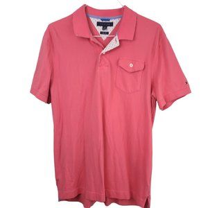 Tommy Hilfiger Mens Polo Shirt XL Pink Cotton Slim Fit Short Sleeve Pocket Colla